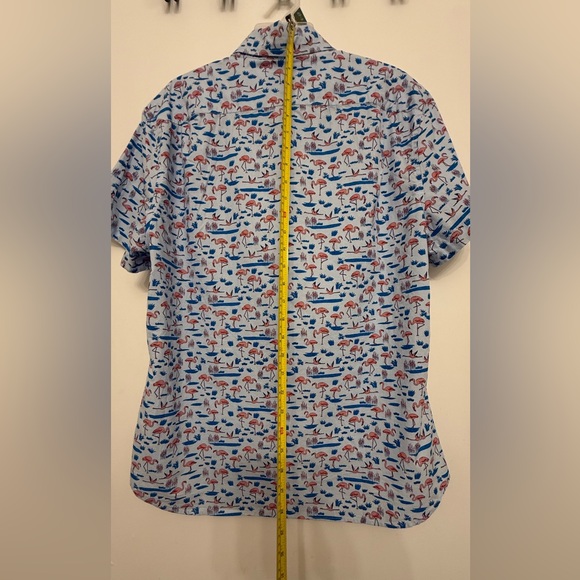 NWT J.Crew Men’s Short sleeve Button Down Shirt L Blue Flamingo Print NWT Cotton - Picture 7 of 9